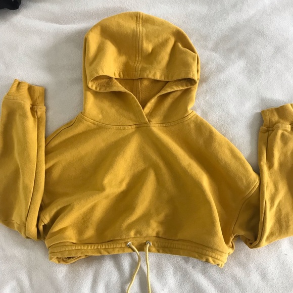 Fashion Nova Tops - Yellow - Crop Hooded Sweatshirt